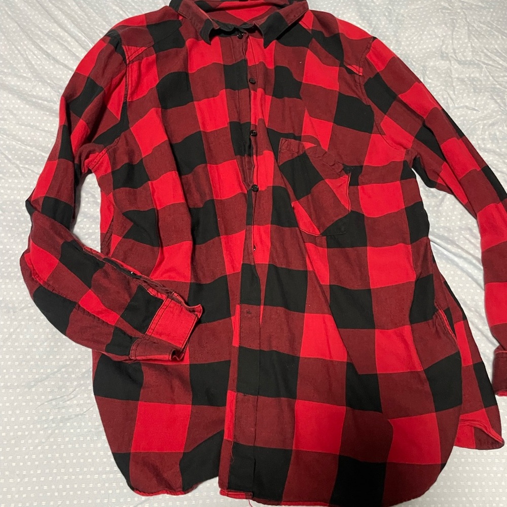 H&M Men's Red and Black Plaid Shirt